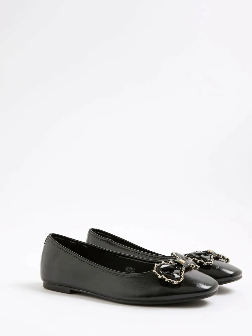 Clearance River Island Black Chain Bow Ballet Pumps
