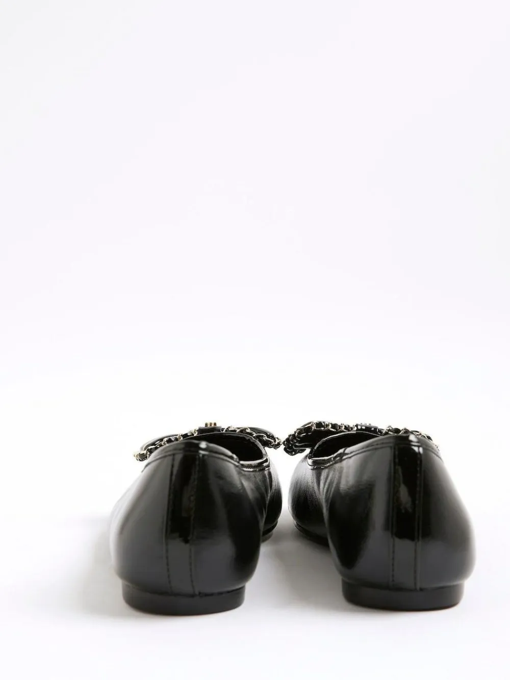 Clearance River Island Black Chain Bow Ballet Pumps