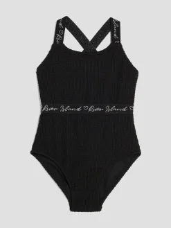 River Island Black Elastic Textured Swimsuit^ Swimwear