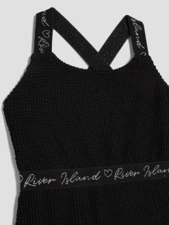 River Island Black Elastic Textured Swimsuit^ Swimwear