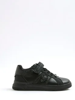 Discount River Island Black Faux Leather Lion Head Trainers