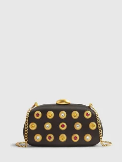 River Island Black Gem Hard Shell Chain Clutch^Women Purses