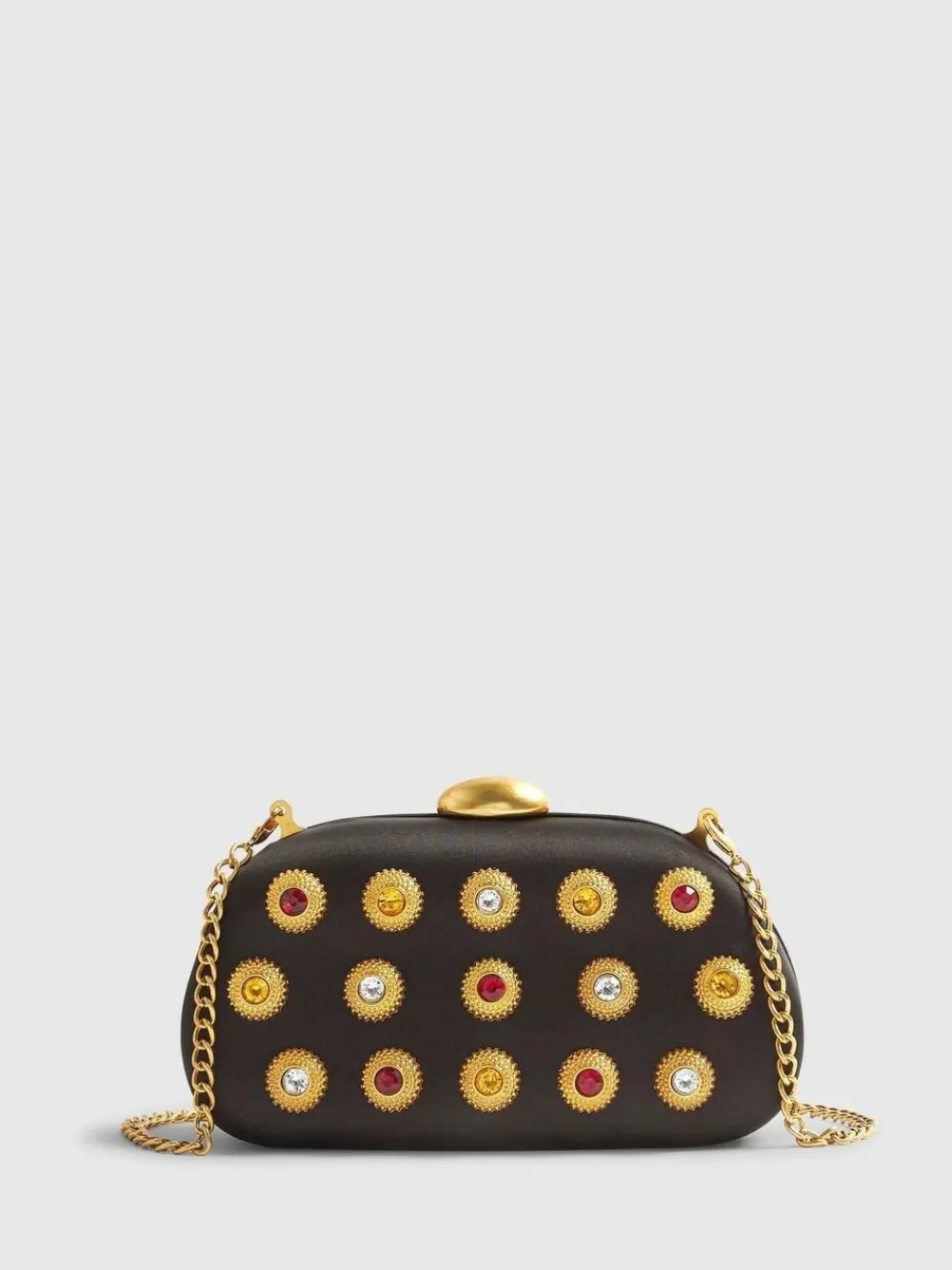 River Island Black Gem Hard Shell Chain Clutch^Women Purses