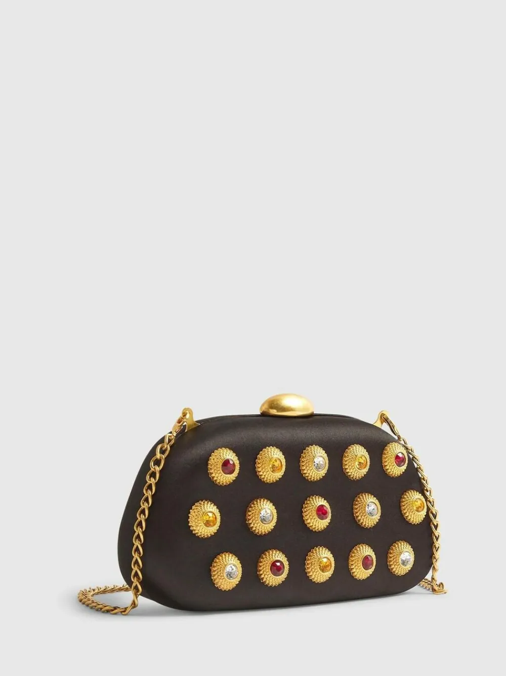 River Island Black Gem Hard Shell Chain Clutch^Women Purses