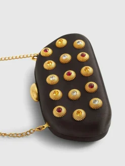 River Island Black Gem Hard Shell Chain Clutch^Women Purses