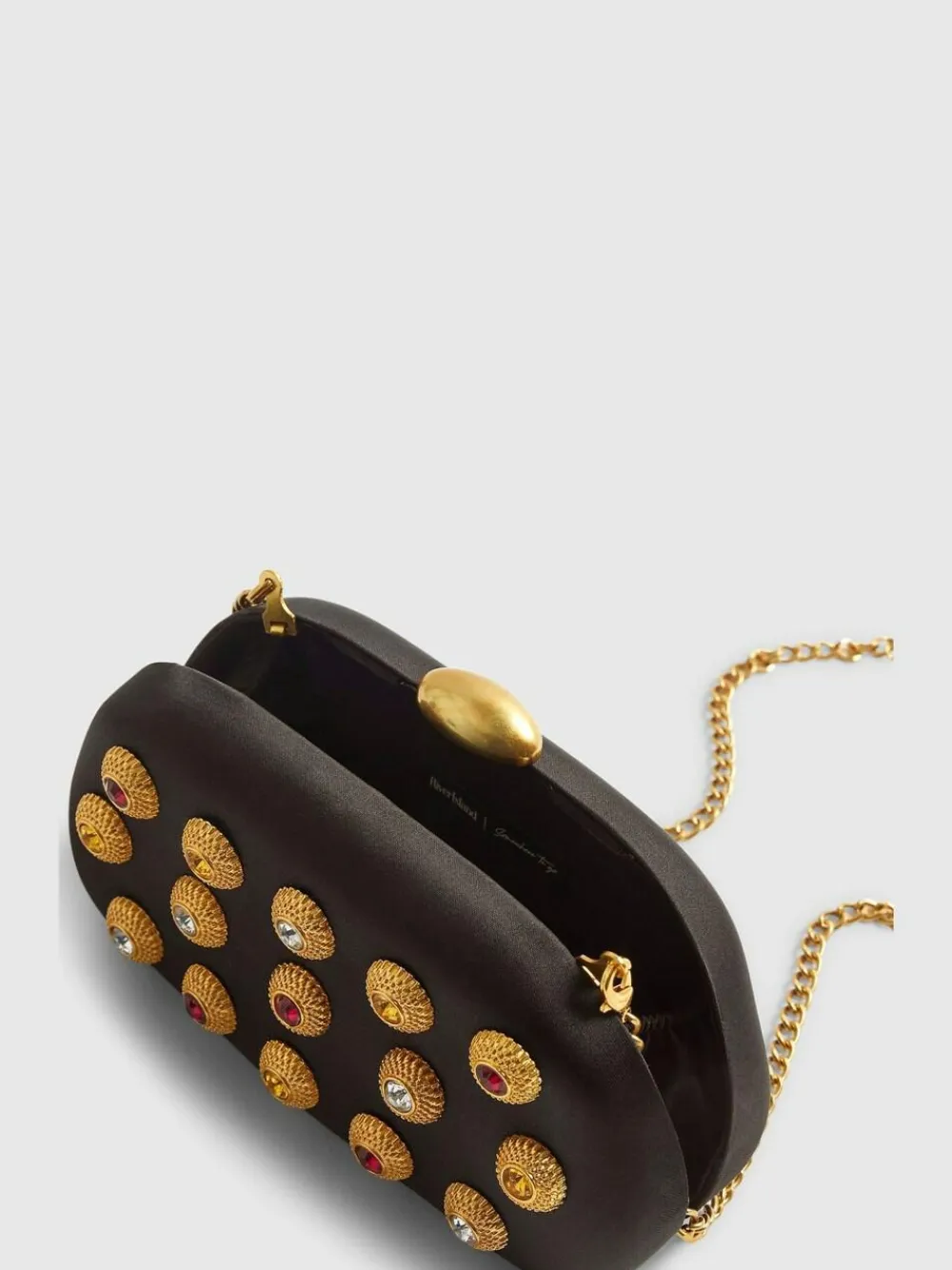 River Island Black Gem Hard Shell Chain Clutch^Women Purses