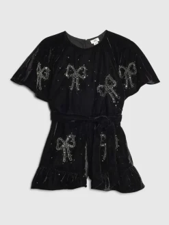 Discount River Island Black Girls Velvet Bow Playsuit