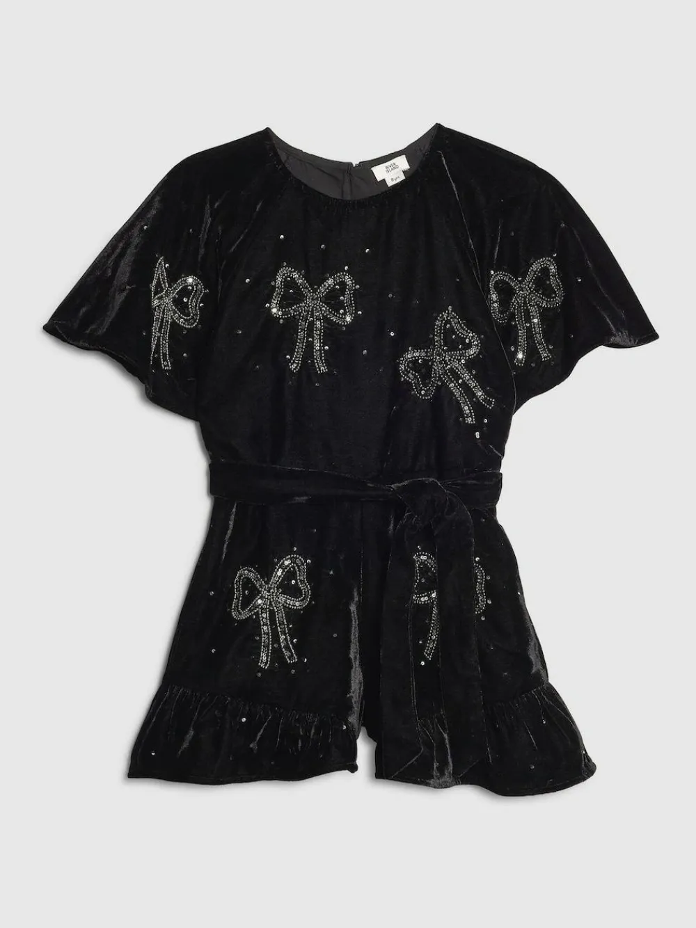 Discount River Island Black Girls Velvet Bow Playsuit