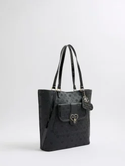 New River Island Black Heart Lock Pocket Shopper Bag