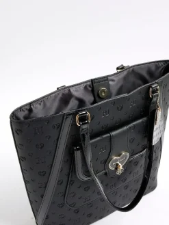 New River Island Black Heart Lock Pocket Shopper Bag
