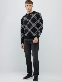 Online River Island Black Knitted Check Print Jumper