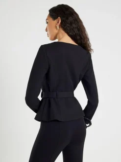 Online River Island Black Long Sleeve Belted Button Detail Blazer