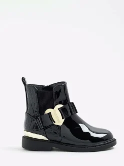 River Island Black Patent Heart Bow Chelsea Boots^ Baby Boots|Boots