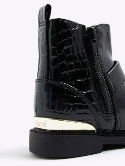 River Island Black Patent Heart Bow Chelsea Boots^ Baby Boots|Boots