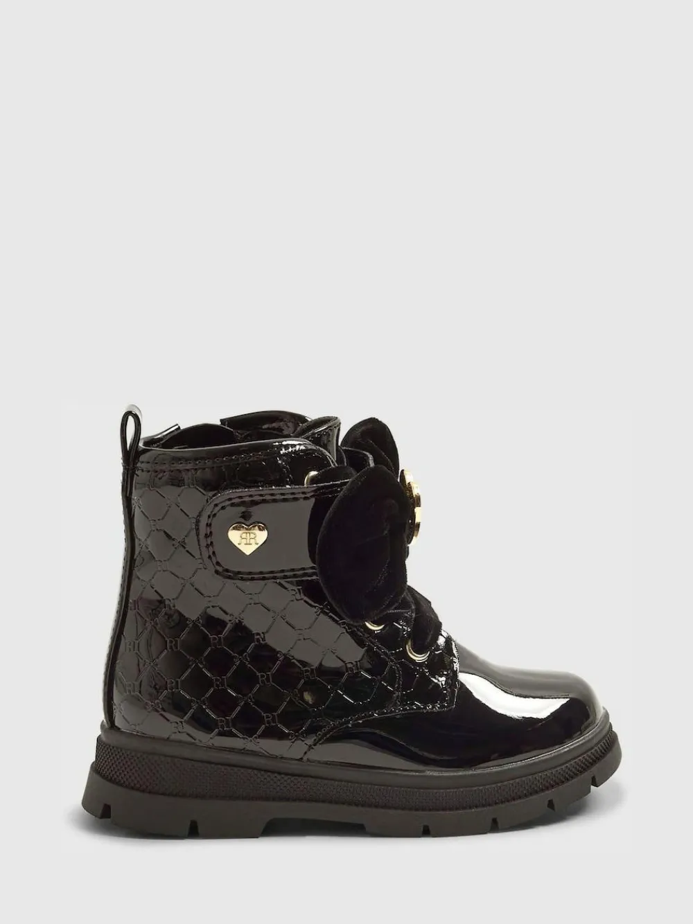 River Island Black Patent Monogram Boots^ Baby Boots|Boots