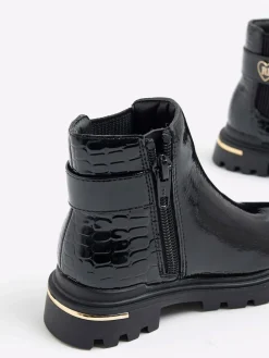 River Island Black Patent Heart Print Strap Chelsea Boots^ Baby Boots|Boots