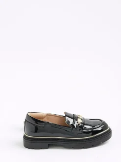 River Island Black Patent Flower Chain Loafers