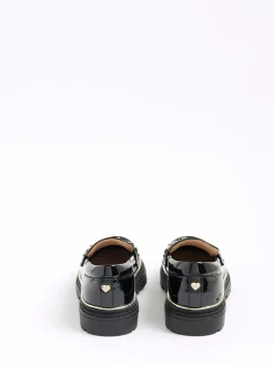 River Island Black Patent Flower Chain Loafers