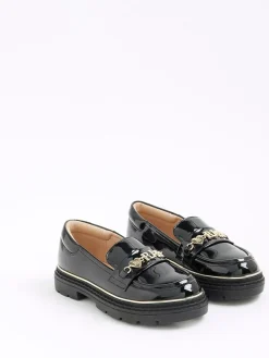 River Island Black Patent Flower Chain Loafers