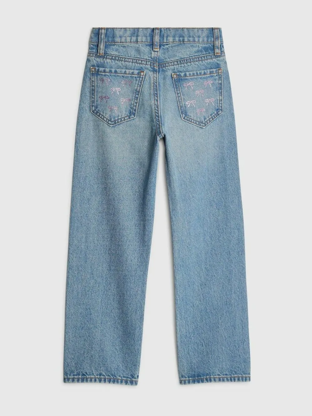 Hot River Island Blue Bow Hotfix Straight Leg Jeans