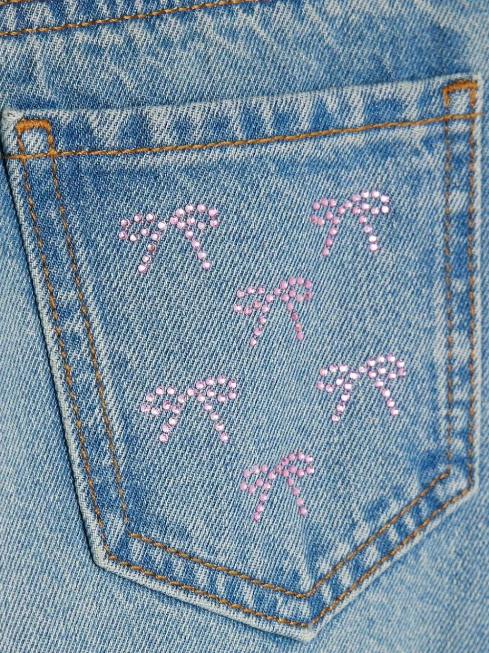 Hot River Island Blue Bow Hotfix Straight Leg Jeans