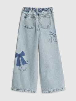 River Island Blue Bow Patchwork Wide Leg Jeans