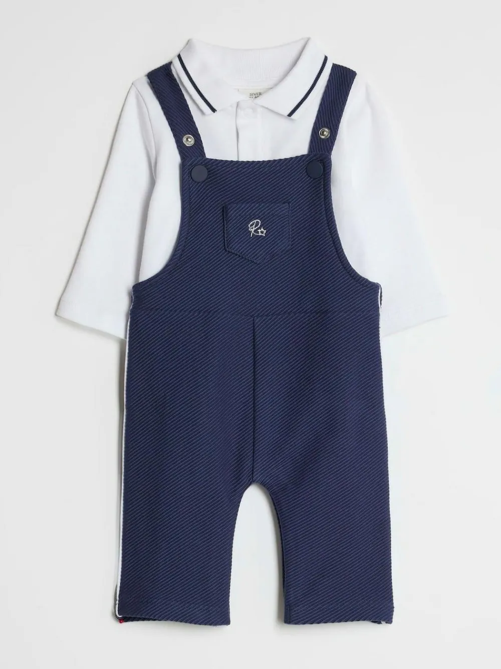 River Island Blue Long Sleeve Polo & Dungaree Set^BOY Dungarees