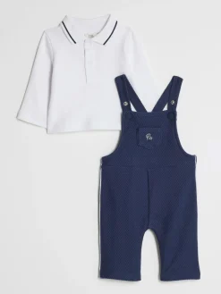 River Island Blue Long Sleeve Polo & Dungaree Set^BOY Dungarees