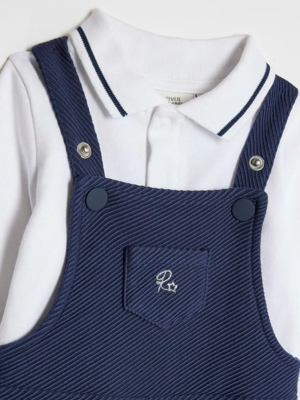 River Island Blue Long Sleeve Polo & Dungaree Set^BOY Dungarees