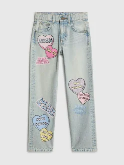Discount River Island Blue Loveheart Graffiti Straight Leg Jeans