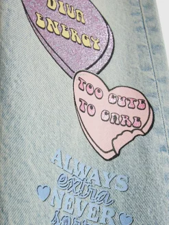 Discount River Island Blue Loveheart Graffiti Straight Leg Jeans