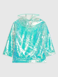 Discount River Island Blue Sequin Rain Trench Coat