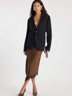 Best River Island Brown Asymmetric Lace Trim Satin Skirt