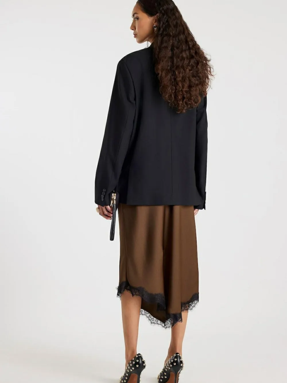 Best River Island Brown Asymmetric Lace Trim Satin Skirt