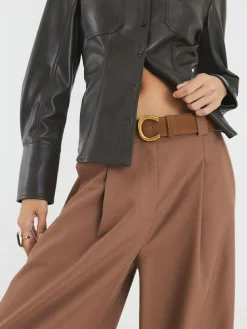 River Island Brown Easy Belted Wide Leg Trousers^Women Pants
