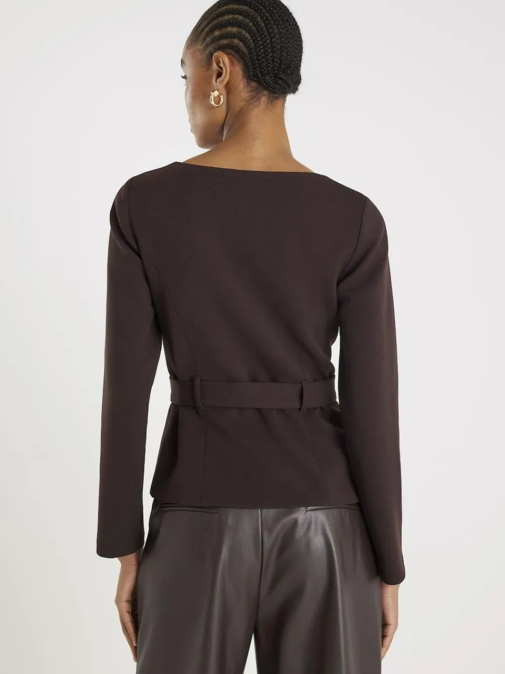 River Island Brown Long Sleeve Square Neck Belted Blazer^Women Suits & Tailoring|Blazers