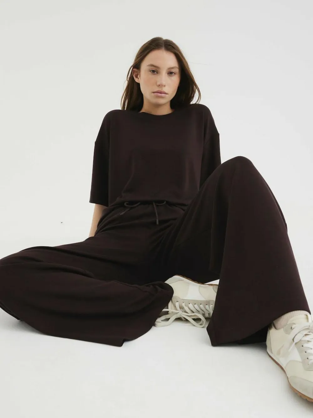 Online River Island Brown Premium Wide Leg Joggers