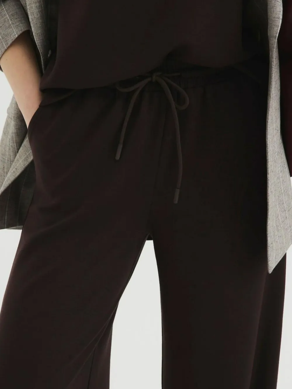 Online River Island Brown Premium Wide Leg Joggers