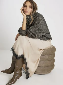 Clearance River Island Brown Satin Skirt With Lace