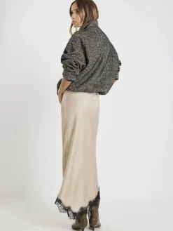 Clearance River Island Brown Satin Skirt With Lace