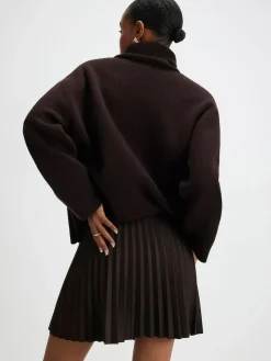 Sale River Island Brown Suedette Button Pleated Mini Skirt