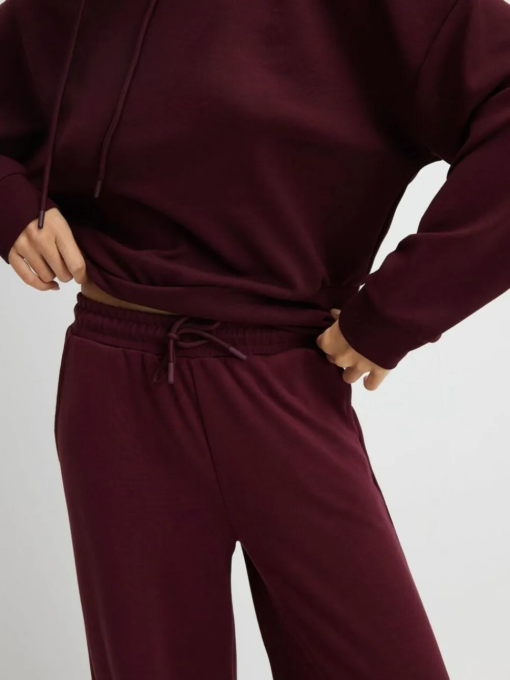 River Island Burgundy Premium High Waisted Wide Leg Joggers^Women Leggings & Sweatpants