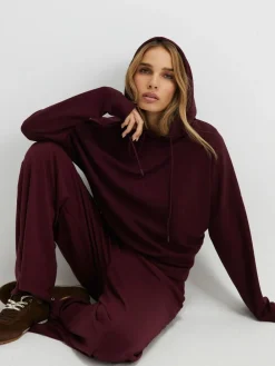 River Island Burgundy Premium High Waisted Wide Leg Joggers^Women Leggings & Sweatpants