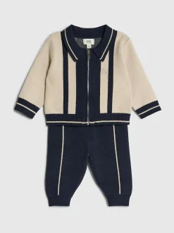 River Island Cream Colour Blocked Zip Through Knitted Set^ Knitwear|Knitwear