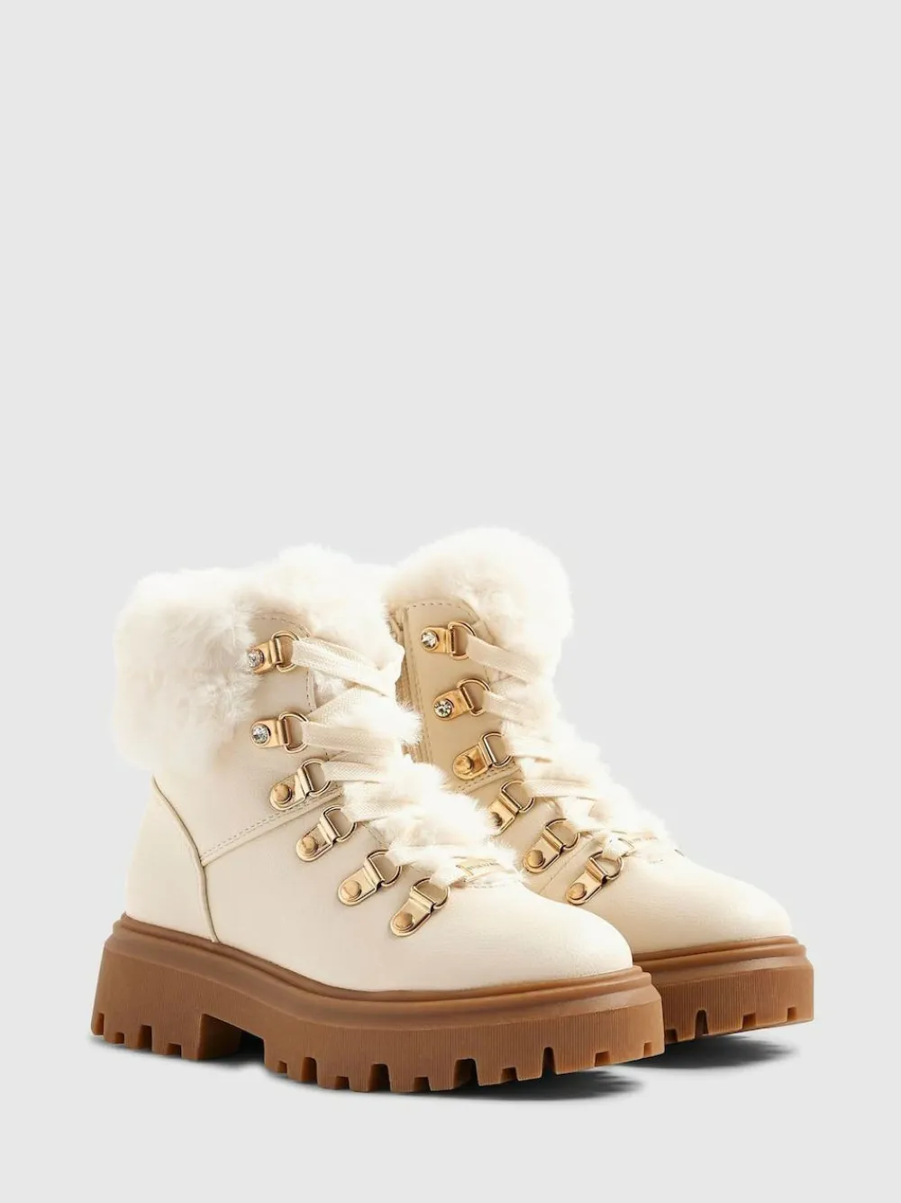 River Island Cream Lace Up Hiker Boots^ Boots & Wellies