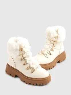 River Island Cream Lace Up Hiker Boots^ Boots & Wellies