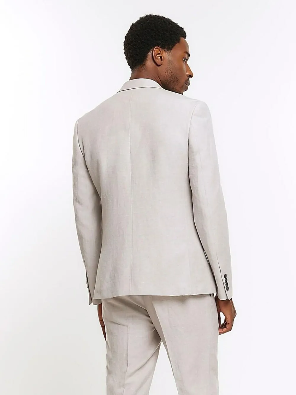 Sale River Island Grey Linen Single Breasted Slim Fit Suit Jacket