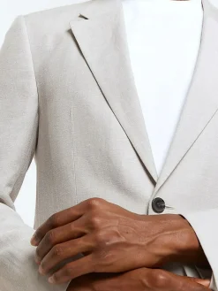 Sale River Island Grey Linen Single Breasted Slim Fit Suit Jacket