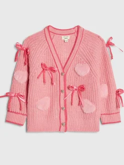River Island Pink 3D Heart & Bow Cardigan^ Knitwear|Knitwear
