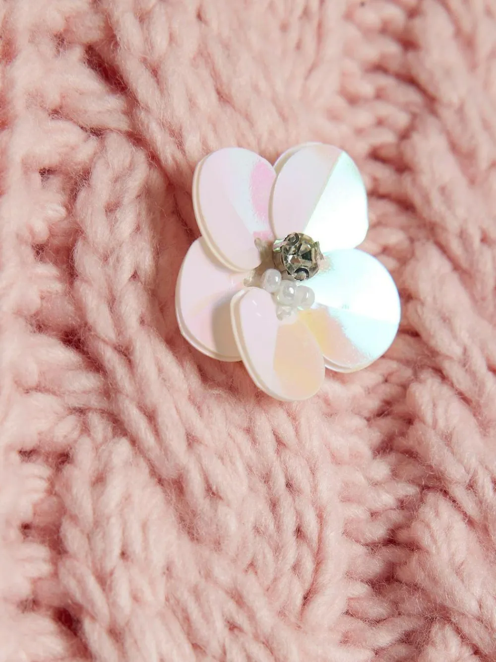 Hot River Island Pink Flower Embroidered Cable Jumper